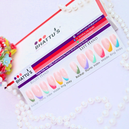 Multi Colour French with White Border Press On Nails