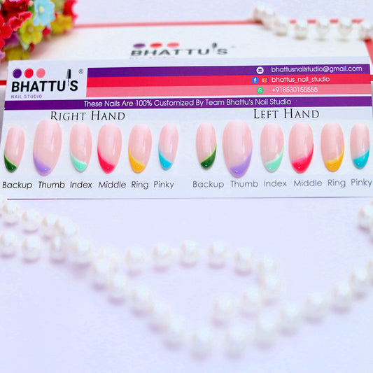 Multi Colour French with White Border Press On Nails