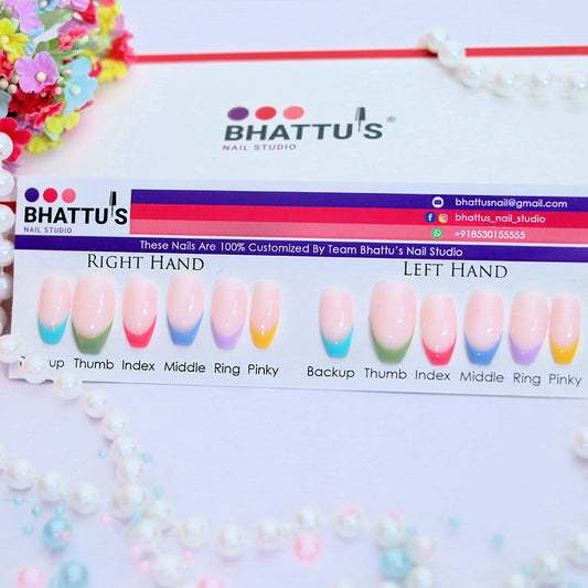 Multi Colour Pastel French Press On Nails