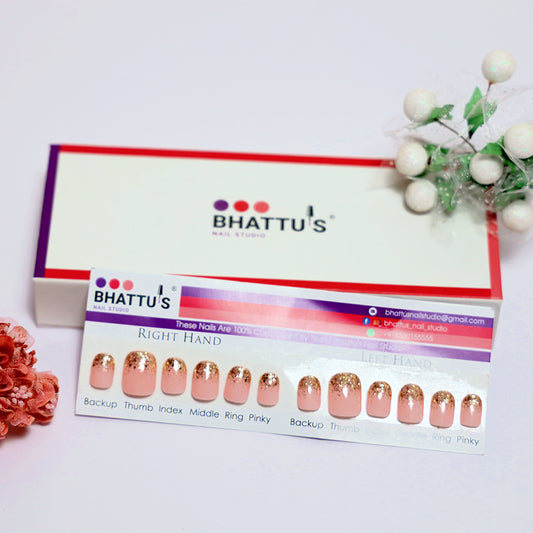 Nude Pink with Falling Copper Glitter Ombre Press On Nails