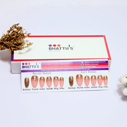 Nude Pink with Falling Copper Glitter Ombre Press On Nails