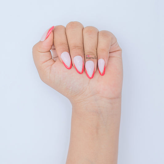 Pink French with Copper Glitter Border Press On Nails