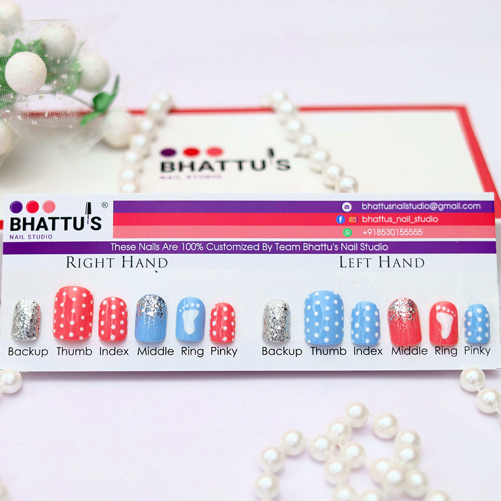 Pink & Blue with Baby Steps Press On Nails