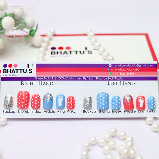 Pink & Blue with Baby Steps Press On Nails