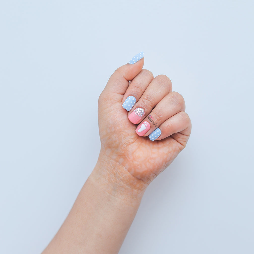 Pink & Blue with Baby Steps Press On Nails
