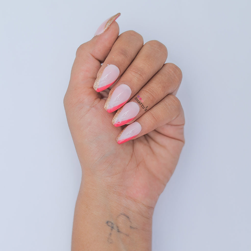 Pink & Glitter French Press On Nails