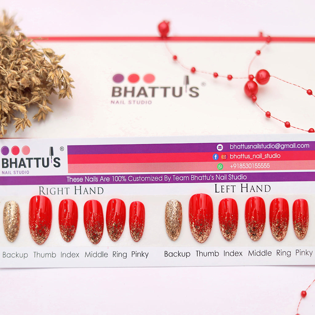 Red with Copper Glitter Ombre Nails