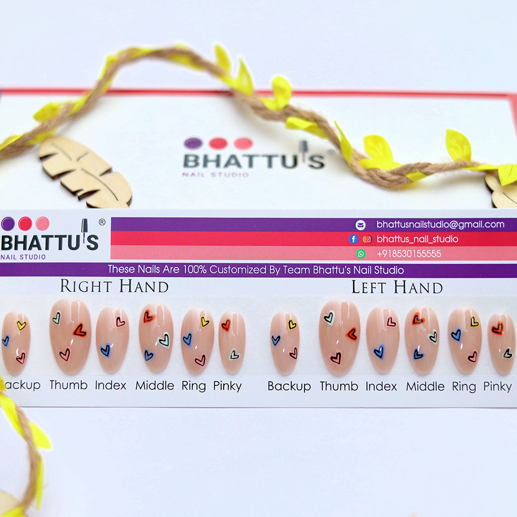 Tiny Multi Hearts Press On Nails