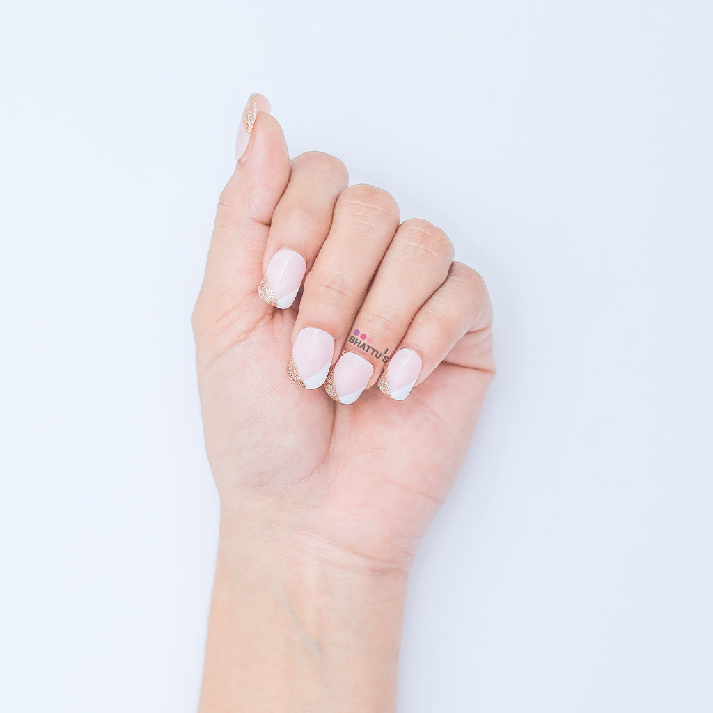 White & Glitter French Press On Nails
