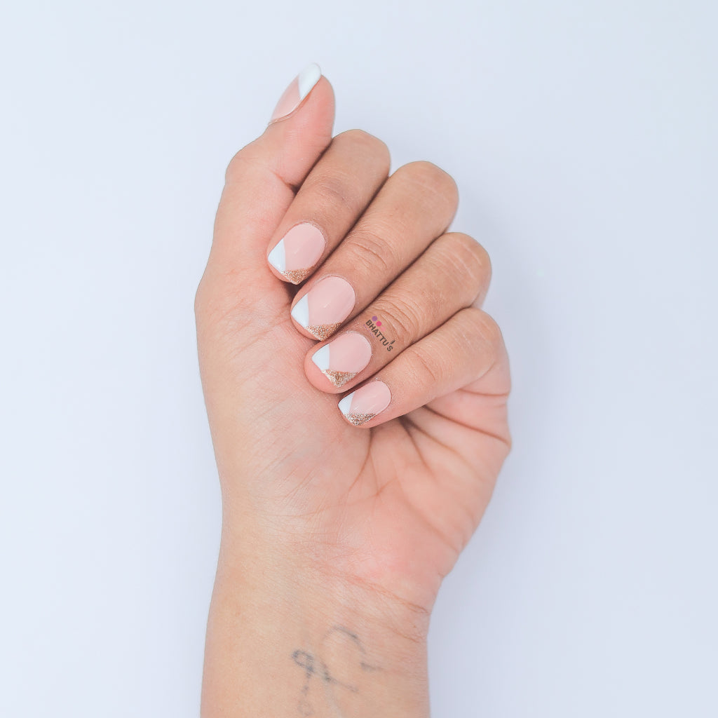 White & Glitter French Press On Nails